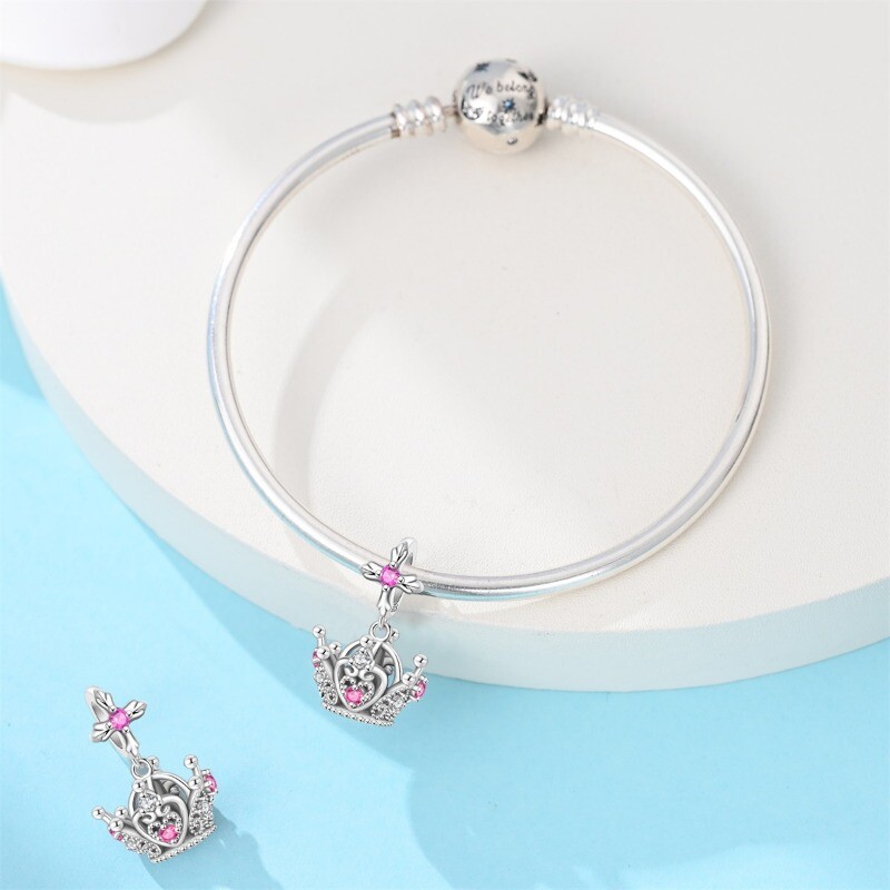 KUNSIR 925 Sterling Silver Crown Dangle Charm For Bracelet or Necklace Pendant