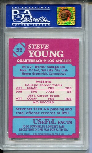 1984 Topps USFL Football 52 Steve Young Rookie Card XRC Graded PSA 8 