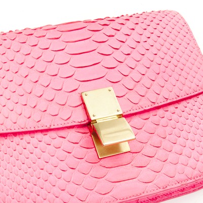 OLD CELINE Medium Classic Box Bag neon pink scaled leather flap crossbody |  eBay