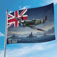 Remembrance Day VJ Day 80th Flag Anniversary Banner Spitfire UNION JACK ENGLAND