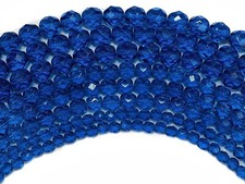 Czech Fire Polished Round Faceted Glass Beads in Capri Blue color 16 inch strand