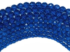 Czech Fire Polished Round Faceted Glass Beads in Capri Blue color 16 inch strand