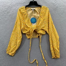 RHODE Blouse Womens XL Top Floral Long Sleeve Extra Large Yellow*