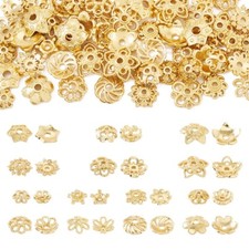 56Pcs Real 18K Gold Plated Flower Brass Bead Caps Crafts 5.5 10x6 10.5x1.8 3mm