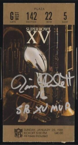 1981 Jim Plunkett Super Bowl XV Signed Football Ticket PSA 5 DNA 8 Certified - Picture 2 of 3
