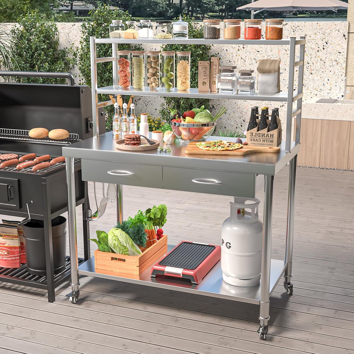 Stainless Steel Table with Shelves and Drawer Prep Table Work Tables Workbench