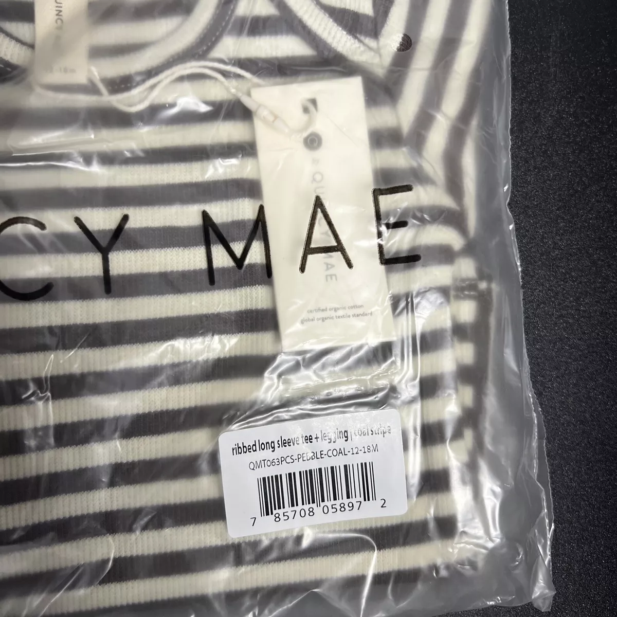 Quincy Mae ribbed long sleeve and leggings-coal stripe-12-18m NEW