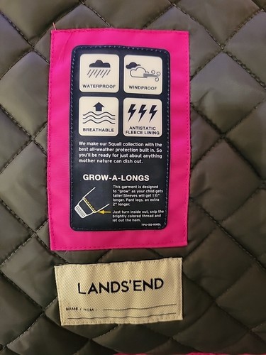 NWOT Lands End Squall Ski Jacket Girls Pink Hooded Size 16 XL Coat - Picture 7 of 14
