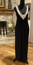 GUESS Strap Black Maxi Long Dress Venice Crochet Ivory Trim Size MEDIUM M NICE!!