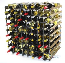 Double depth 144 bottle dark oak stained wood and metal wine rack ready to use