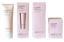 Global Beauty Care Glowing Vitamin C Cleanser Eye Cream Serum Skin Cream All 4Pc