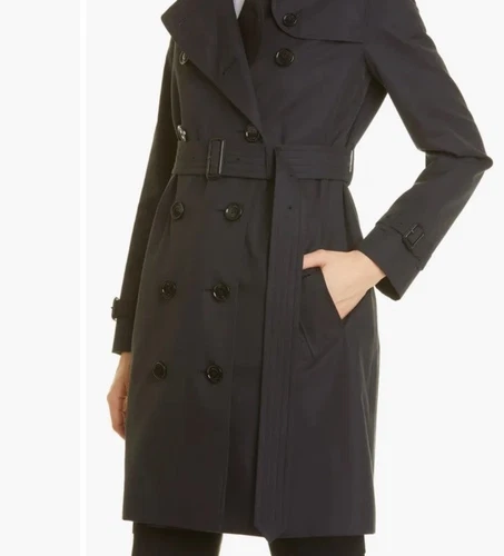 AUTENTICO TRENCH LUNGO BURBERRY DONNA THE KENSINGTON Midnight taglia US2 NUOVO CON ETICHETTE