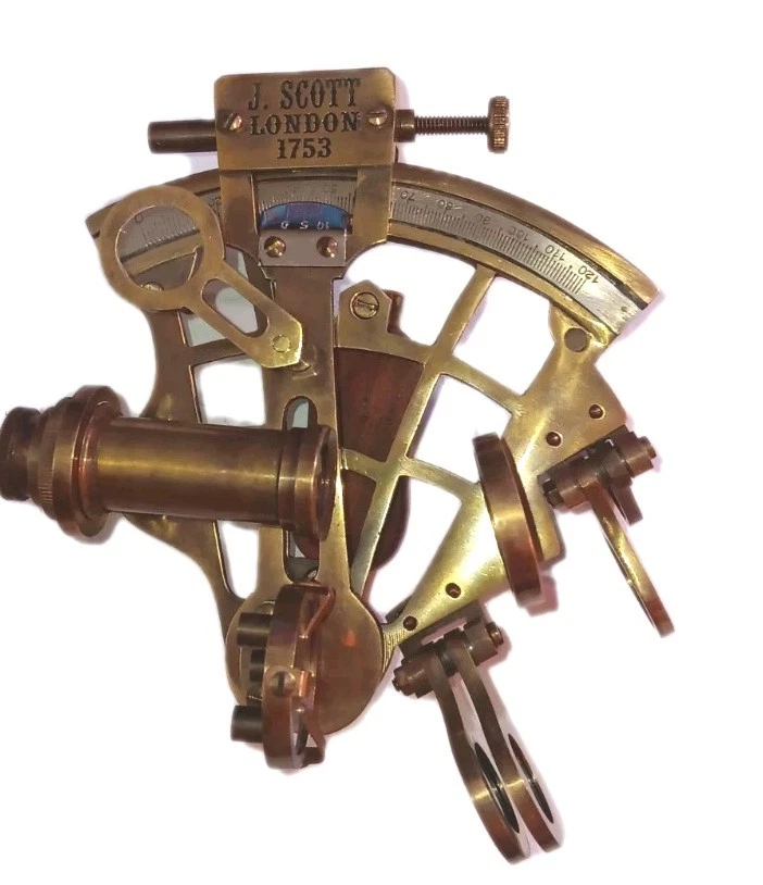 J.SCOTT Antiguo Sextante Náutico Latón Astrolabio Trabajo Marino Caja De Colección Foto 2 de 4