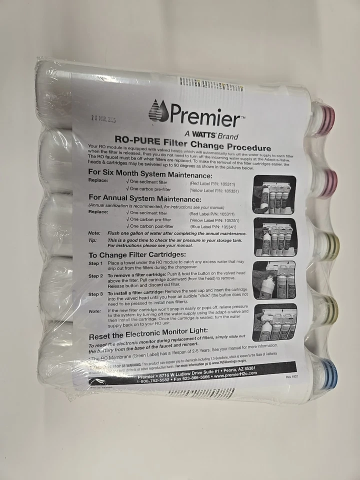 Premier 2 Red Sediment Filter, 2 Yellow Pre Carbon Filter And 1 Blue Post Carbon - Image 3 of 4