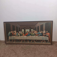 1960's Paint By Number The Last Supper Religious Jesus Painting 33"x17" Framed