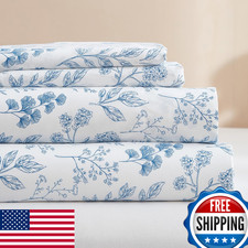 Highbuy 3 Piece Bed Sheets Set Twin Xl Sheets White - Extra Soft Blue Floral