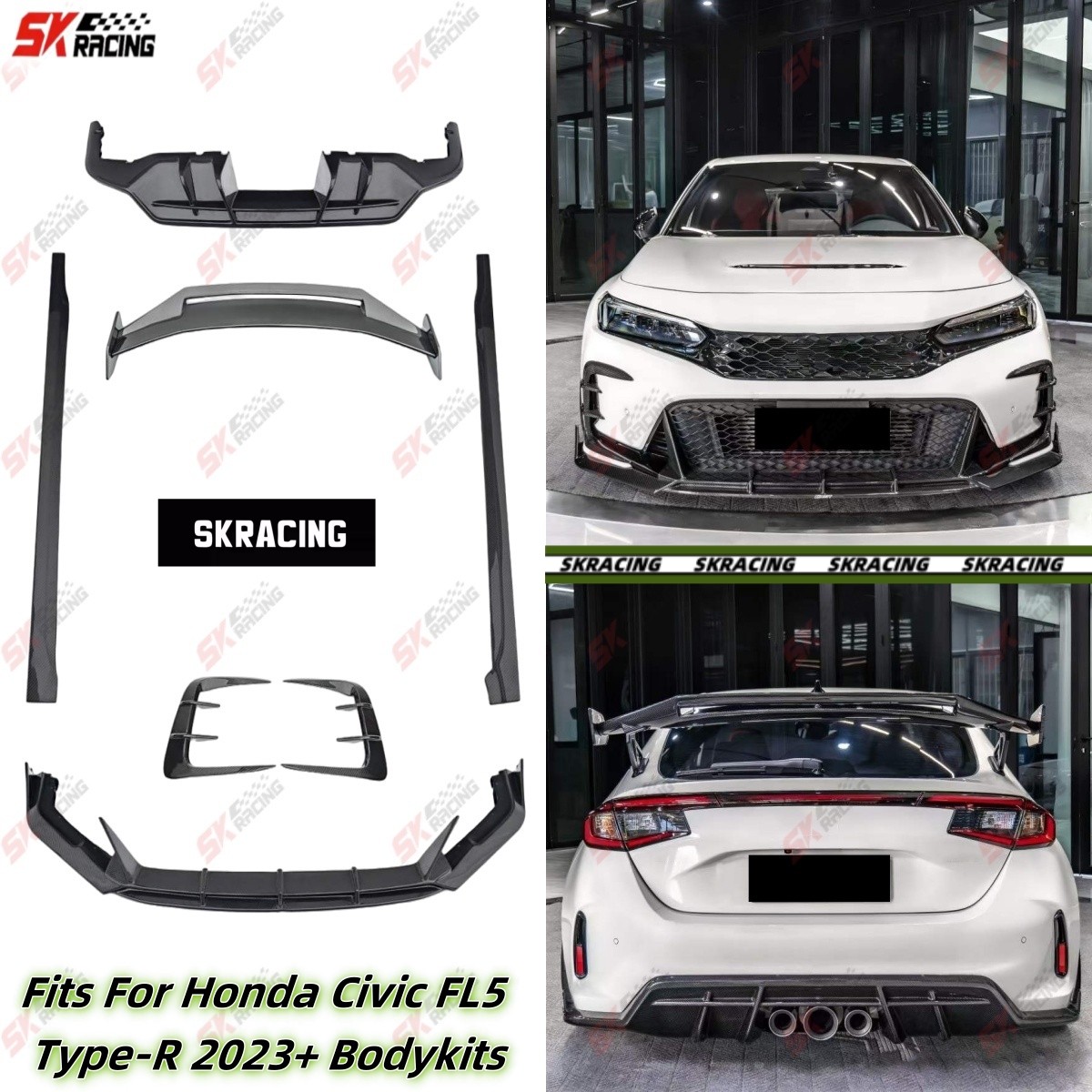 Dry Carbon Front Rear Bumper Lip Wing BodyKits Fits Honda Civic FL5 Type-R 2023+