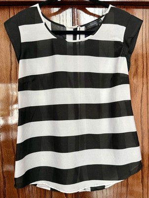 The Limited Women's Sleeveless Blouse Tank Top Medium Black White Stripes