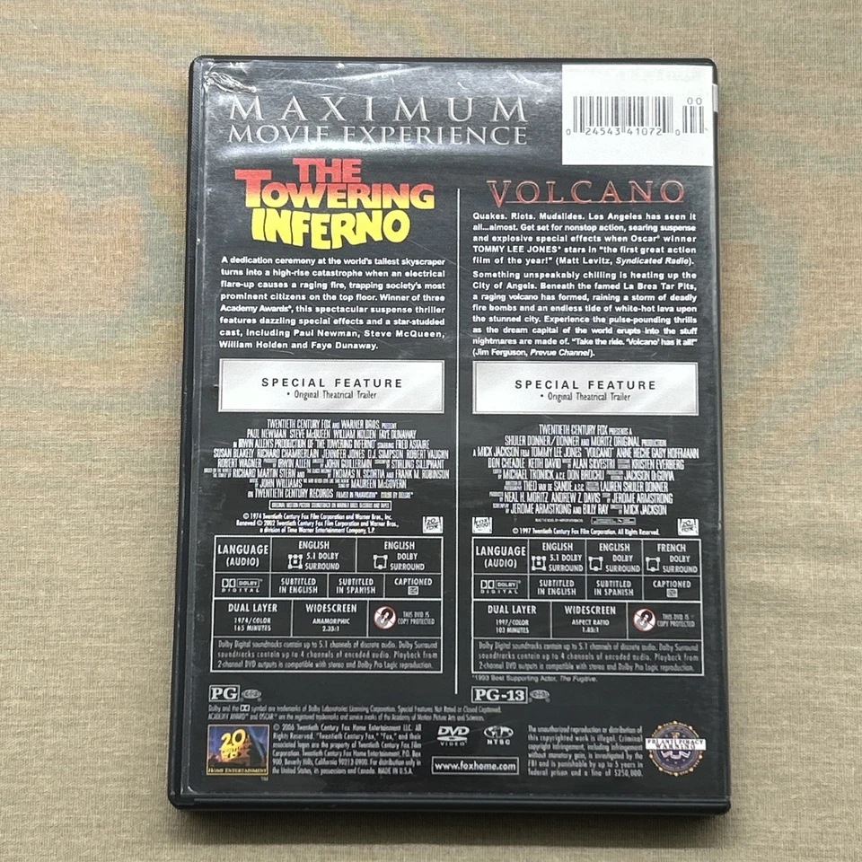 The Towering Inferno & Volcano (DVD 1974 1997) Disaster Survival Tommy Lee Jones - Image 2 of 4