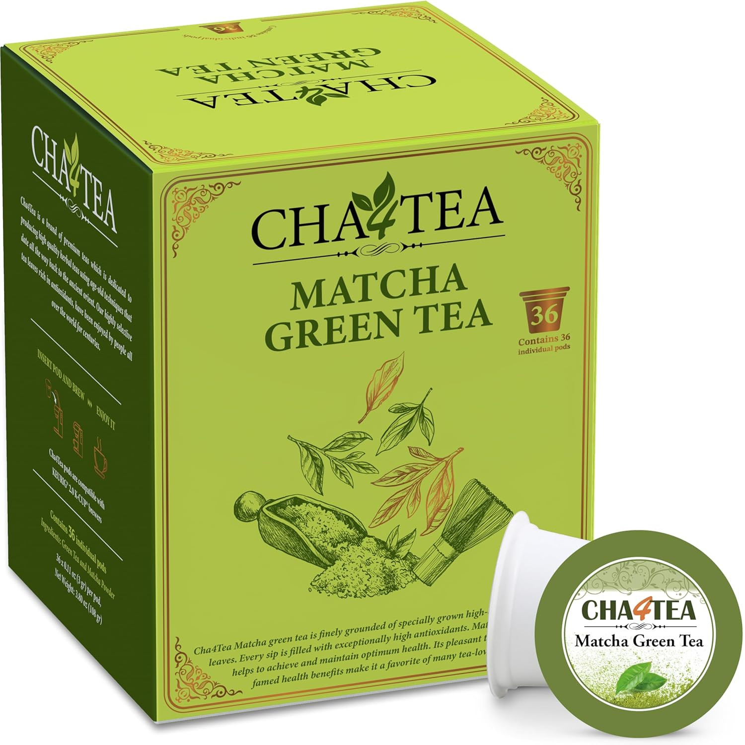 Matcha Green Tea Pods for Keurig - 36 Count Pack