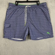 Tommy Bahama Swim Trunks Men XL Blue Palm Tree Print Cargo Pocket Mesh Lined EUC