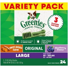Greenies Natural Dental Care Dog Treats Large Size,36 Oz. Variety Pack,3 Flavors