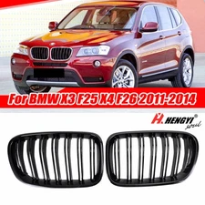 For BMW X3 F25 X4 F26 11-14 Glossy Black Front Bumper Kidney Grille Double Slats