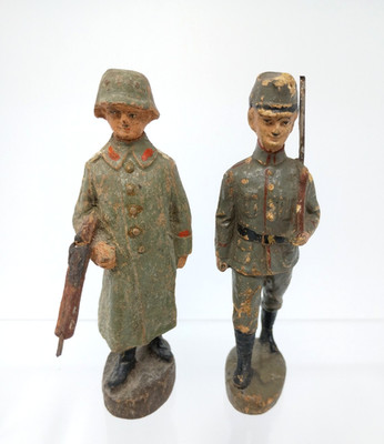 2 Vintage Elastolin Composition German Soldiers  **PLEASE READ**