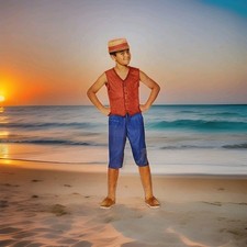 New-Netflix One Piece Luffy Youth Costume Kids Size Medium 7-8 Unisex Straw Hat