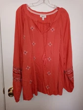 STYLE & COMPANY ladies plus size orange BoHo style long sleeve top size 2X
