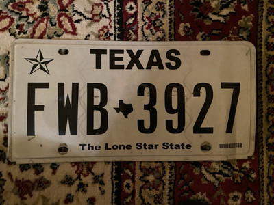 Texas License Plate FWB3927 Expired Passenger Car Plate The Lone Star State