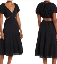 ASTR THE LABEL Women's Black Midi Dress Puff Sleeve Open Back Size M Or L