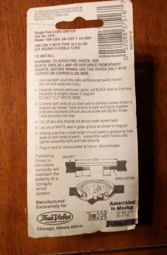 Vintage Master Electrician Inline Cord Switch Rocker Feed Thru Heavy Duty White - Picture 2 of 3