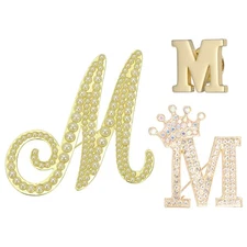 3PCS A-Z Letter Brooch Set, 3 Styles Lapel Decorative Pin Kit, Gold, Alphabet M