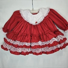 Vintage Miniworld Baby Girl Full Circle Pageant Dress Red Lace Size 6-12 Mo.