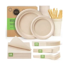 Gezond Compostable Paper Plates Set 250pcs Disposable Sugarcane Pla... Fast Ship