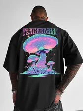Niche Trendy T-Shirt with Colorful Fantasy-Inspired Mushroom & Letter Prints  C