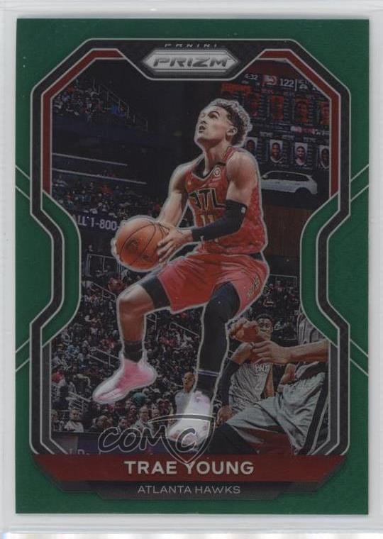 2020-21 Panini Prizm Green Prizm Trae Young #64 0nr3