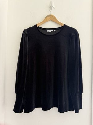 Chicos NEW Stretch Black Velvet Velour Mild Poof Shoulders Tunic Top 3 XL