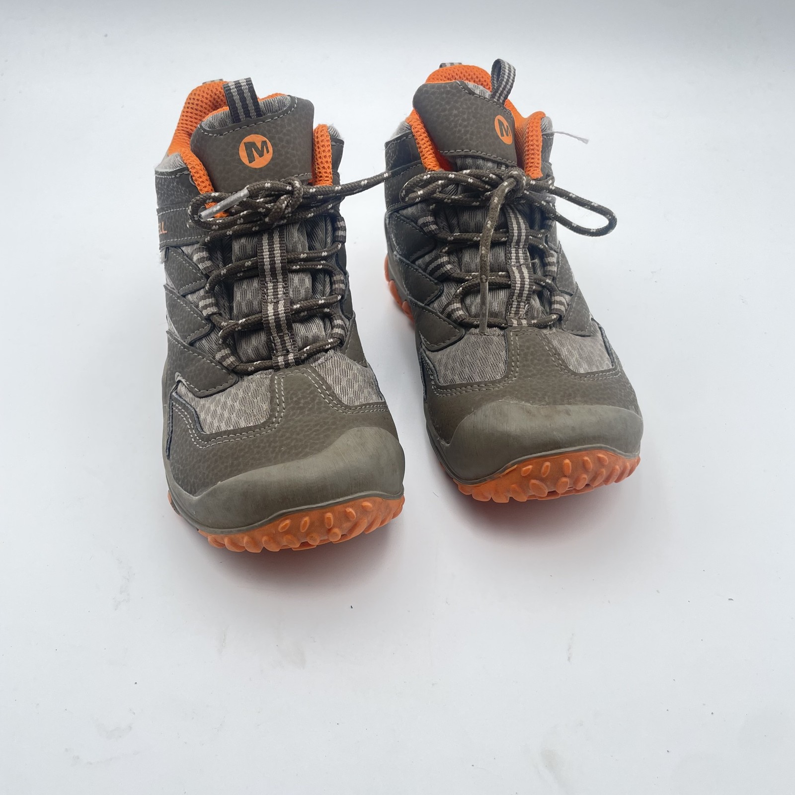 Scarpe Merrell Ragazzo Taglia 1M Grigio Arancione Impermeabili Escursionismo Trail Sneakers Resistenti