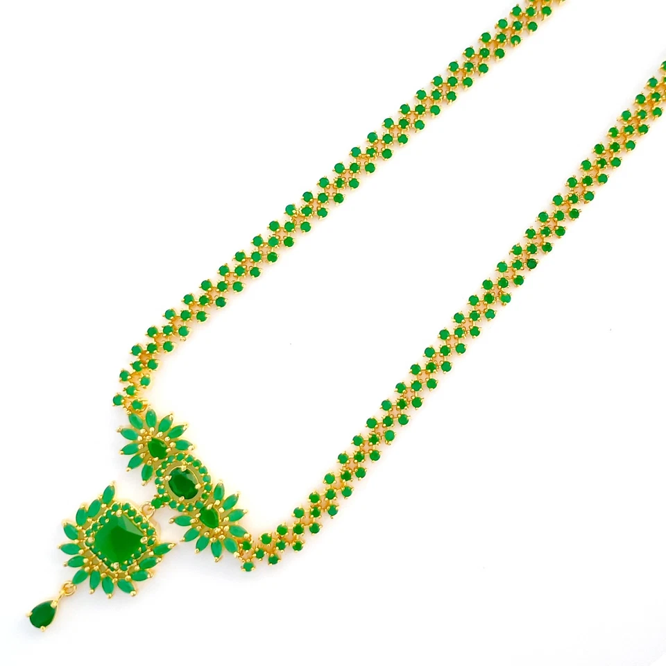 Elegante collar y pendientes de esmeralda enchapados en oro de 22K conjunto de joyas nupciales para mujer Foto 4 de 4