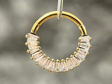 1pc Baguette Gem Fan Hinged Segment Ring 16g Septum Clicker Helix Orbital Daith