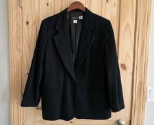 Vintage Requirements Blazer Womens Size 14 Soild Black 100 Wool 1 Button