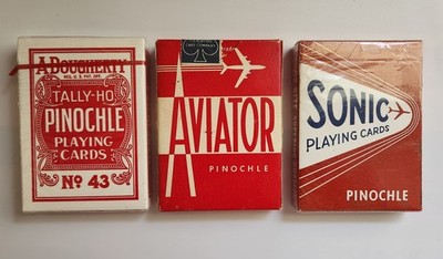 Lot - 3 Sealed Decks Pinochle Playing Cards Tally-Ho 43 Aviator Sonic Tax Stamp