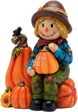 Fall Outdoor Decor, Scarecrow Decor, Autumn Scarecrow Holding Pumpkin with Solar