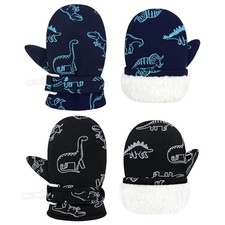 2 Pairs Toddler Gloves Waterproof Toddler 2-5T Dinosaur Black  Dinosaur Navy