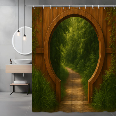Green Forest Path Shower Curtain - Nature Inspired Design
