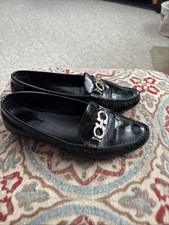Salvatore Ferragamo Women's Gancini Buckle Black Patent Leather Loafers Size 7N