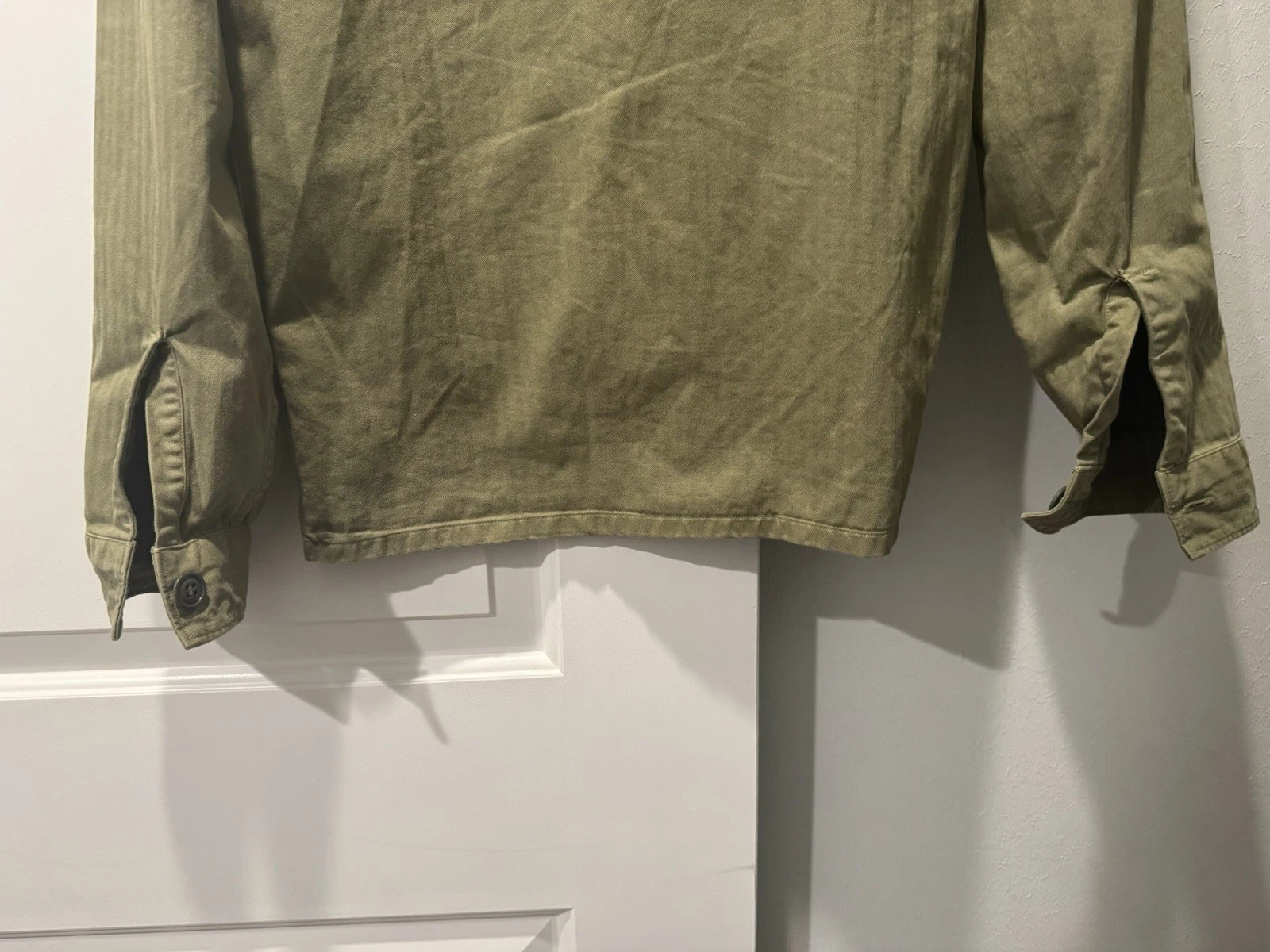 RRL Ralph Lauren Green Cotton Twill Military Jacket Shirt Pockets Size S - product detail image 3