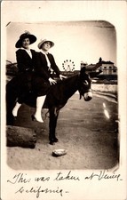 Venice Beach CA Women on Donkey Real Photo Postcard RPPC Ferris Wheel Pier